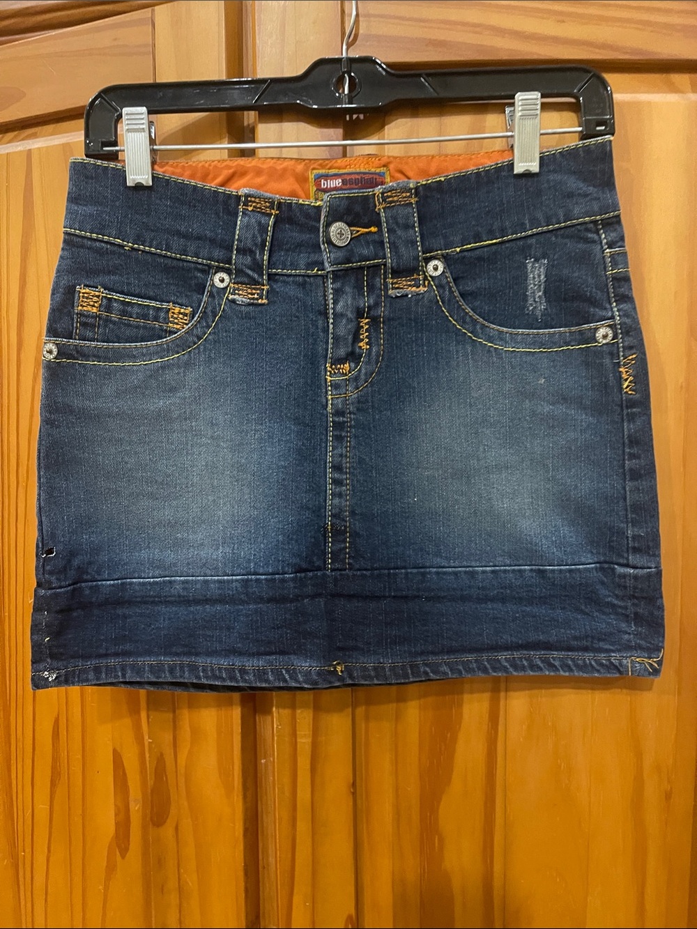 RARE VINTAGE ~ Blue Asphalt Dark Blue Denim Mini Skirt with Contrast Stitching